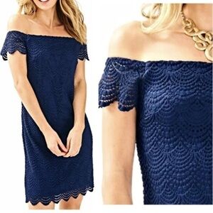 Lilly Pulitzer Women’s Small Jade Dress Blue True Scalloped Shell Lace S